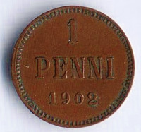 Монета 1 пенни. 1902 год, Великое Княжество Финляндское.