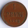 Монета 1 пенни. 1902 год, Великое Княжество Финляндское.