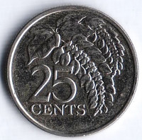 Монета 25 центов. 2014 год, Тринидад и Тобаго.