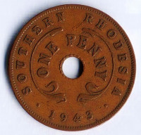 Монета 1 пенни. 1943 год, Южная Родезия.