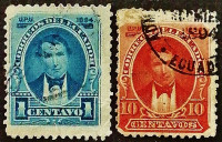 Набор почтовых марок (2 шт.). "Президент Висенте Рокафуэрте". 1894 год, Эквадор.