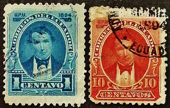 Набор почтовых марок (2 шт.). "Президент Висенте Рокафуэрте". 1894 год, Эквадор.