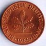 Монета 1 пфенниг. 1968(F) год, ФРГ.