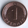 Монета 1 пфенниг. 1991 год (G), ФРГ. 