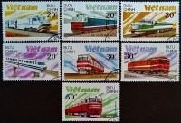 Набор почтовых марок (7 шт.). "Локомотивы". 1988 год, Вьетнам.