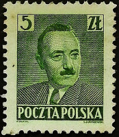 Марка почтовая (5 zl.). "Президент Польши Болеслав Берут". 1950 год, Польша.