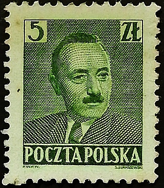 Марка почтовая (5 zl.). "Президент Польши Болеслав Берут". 1950 год, Польша.