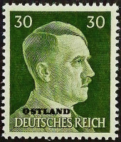 Марка почтовая (30 rpf.). "Адольф Гитлер «OSTLAND»". 1941 год, СССР (Германская оккупация в ВОВ).