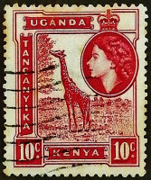 Почтовая марка (10 c.). "Королева Елизавета II". 1954 год, Британская Восточная Африка.