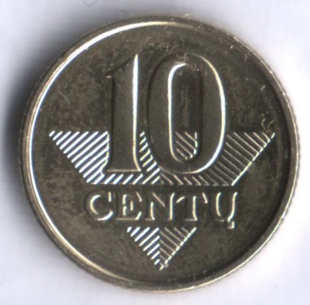Монета 10 центов. 2008 год, Литва.