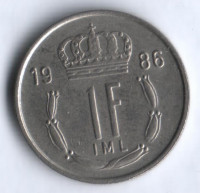Монета 1 франк. 1986 год, Люксембург.