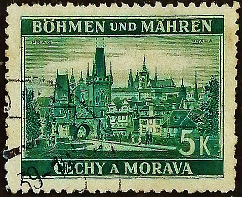 Почтовая марка (5 kr.). "Прага". 1939 год, Богемия и Моравия.