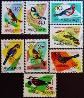 Набор почтовых марок (8 шт.). "Птицы". 1961 год, Венгрия.