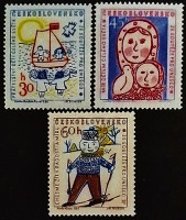 Набор марок (3 шт.). "Детский художественный конкурс UNESCO". 1958 год, Чехословакия.