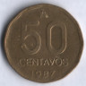 Монета 50 сентаво. 1987 год, Аргентина.
