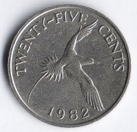 Монета 25 центов. 1982 год, Бермудские острова.