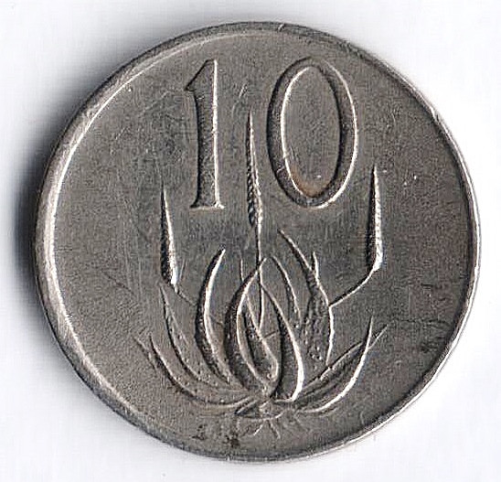 Монета 10 центов. 1987 год, ЮАР.