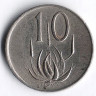 Монета 10 центов. 1987 год, ЮАР.