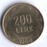 Монета 200 лир. 1988 год, Италия.
