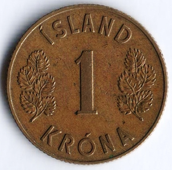 Монета 1 крона. 1962 год, Исландия.