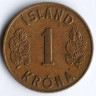 Монета 1 крона. 1962 год, Исландия.