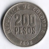Монета 200 песо. 2008 год, Колумбия.