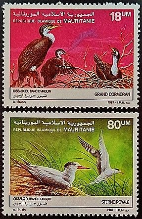 Набор марок (2 шт.). "Птицы национального парка Банк-д'Арген". 1987 год, Мавритания. Набор марок (2 шт.). "Птицы национального парка Банк-д'Арген". 1987 год, Мавритания.