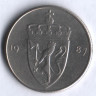 Монета 50 эре. 1987 год, Норвегия.