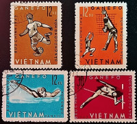 Набор почтовых марок (4 шт.). "Спортивные игры GANEFO, Джакарта". 1963 год, Вьетнам.