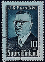 Почтовая марка (10 m.). "Президент Юхо Кусти Паасикиви". 1947 год, Финляндия.