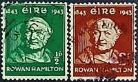 Набор почтовых марок (2 шт.). "Уильям Роуэн Гамильтон". 1943 год, Ирландия.