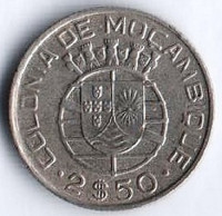Монета 2,5 эскудо. 1950 год, Мозамбик (колония Португалии).