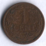 Монета 1 цент. 1916 год, Нидерланды.