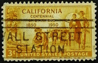 Почтовая марка. "100-летие штата Калифорния". 1950 год, США.