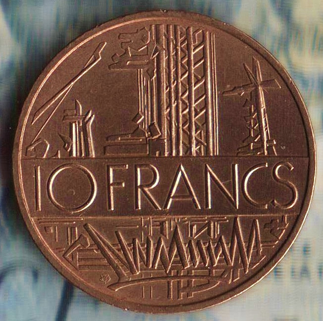 Монета 10 франков. 1977 год, Франция. Монета 10 франков. 1977 год, Франция.