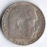 Монета 2 рейхсмарки. 1939(J) год, Третий Рейх. Гинденбург.
