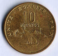 Монета 10 франков. 2004 год, Джибути.