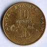 Монета 10 франков. 2004 год, Джибути.