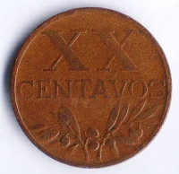 Монета 20 сентаво. 1955 год, Португалия.
