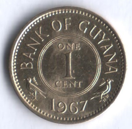 Монета 1 цент. 1967 год, Гайана.