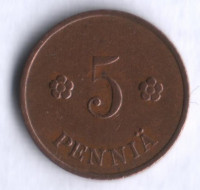 5 пенни. 1938 год, Финляндия.