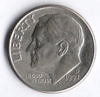 Монета 10 центов. 1997(D) год, США.