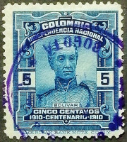 Почтовая марка (5 c.). "Симон Боливар". 1910 год, Колумбия.