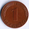 Монета 1 пфенниг. 1968(G) год, ФРГ.