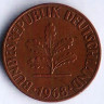 Монета 1 пфенниг. 1968(G) год, ФРГ.