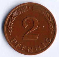 Монета 2 пфеннига. 1950(D) год, ФРГ.
