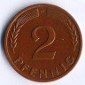 Монета 2 пфеннига. 1950(D) год, ФРГ.