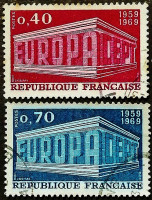 Набор почтовых марок (2 шт.). "Europa (C.E.P.T.) - Строительство". 1969 год, Франция.