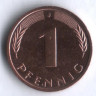 Монета 1 пфенниг. 1991 год (J), ФРГ.