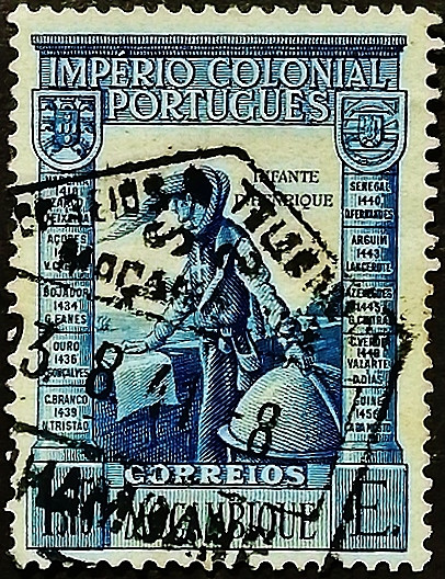 Почтовая марка (1,75 esc.). "Генрих Мореплаватель". 1938 год, Мозамбик.